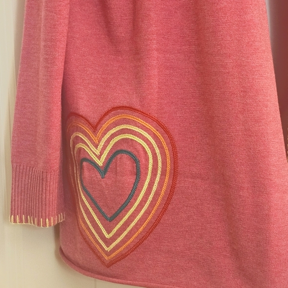 COPY - Kerri Rosenthal Rainbow Heart Pink Cardigan Open Front Sweater - Picture 8 of 12